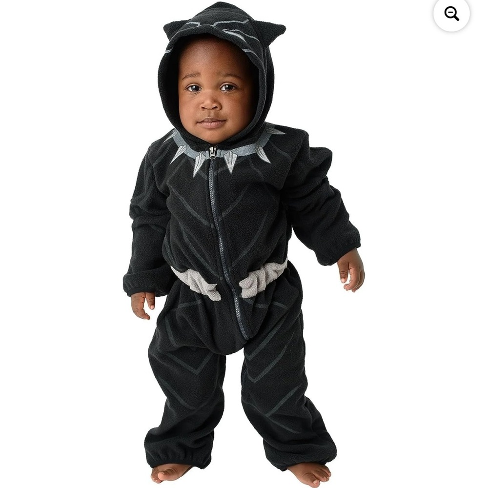 MARVEL Cuddle club Black Panther Kids fleece Costume zip up jumpsuit size 12-18M